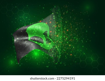 UFO, on vector 3d flag on green background with polygons and data numbers