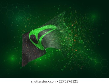 UFO, on vector 3d flag on green background with polygons and data numbers