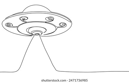 UFO one line continuous. Line art UFO. Hand drawn vector art.