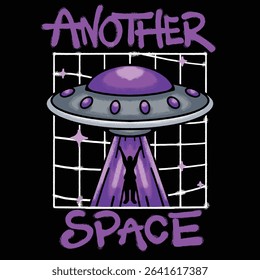 UFO in Outer Space for streetwear illustration