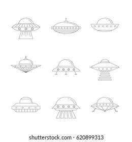 Ufo outline icon set. Clean and simple design.