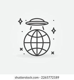 UFO over the Earth Globe vector concept icon or sign in thin line style