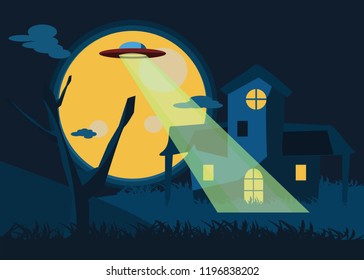 UFO over house vector illustration 