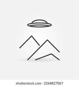 UFO over the Mountains vector concept icon or sign in thin line style