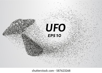 UFO from the particles. UFO is made up of circles and dots. Vector illustration.