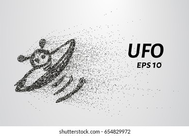 UFO from the particles. UFO is made of circles and dots. Vector illustration