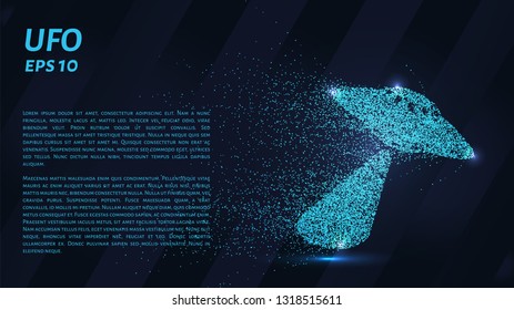 UFO of particles on a dark background. UFO of circles and dots