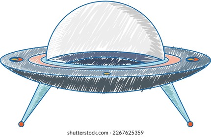 UFO pencil colour child scribble style illustration