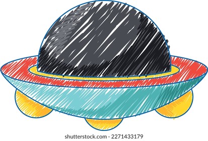 UFO pencil colour child scribble style illustration