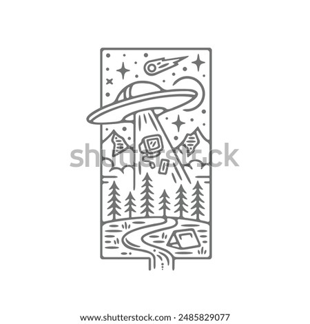 The UFO phenomenon invades the earth in a fun style and line art