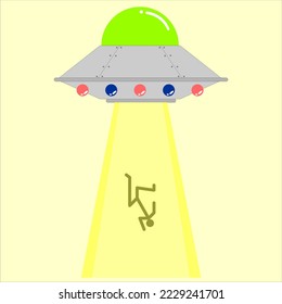 UFO picking people Cartoon Vector Illustration