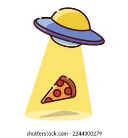 ufo and pizza vector illustration editable eps 10