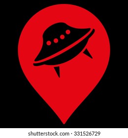 Ufo Place vector icon. Style is flat red symbol, rounded angles, black background.