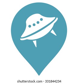 Ufo Place vector icon. Style is flat cyan symbol, rounded angles, white background.