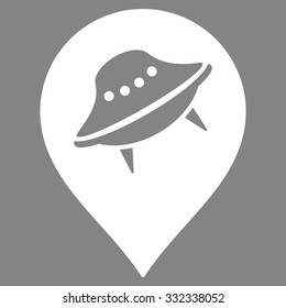 Ufo Place vector icon. Style is flat white symbol, rounded angles, gray background.