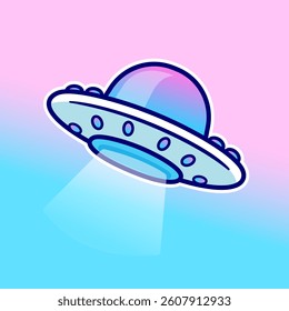 UFO Plane Cartoon Vector Icon Illustration. Science Technology Icon Concept Isolated Premium Vector. Flat Cartoon Style