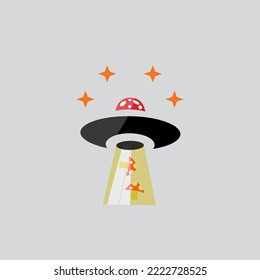 ufo plane logo with a mushroom on it, perfect for a children's toy shop name