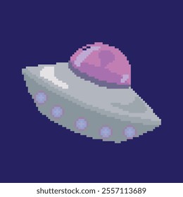 ufo plane pixel art, vector illustration on isolated background.