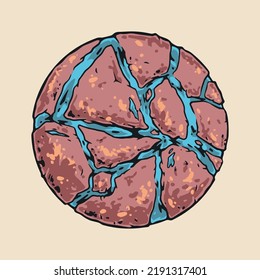 UFO planet colorful vintage label mystical galactic ball red astronomical egg of unidentified creature or aliens vector illustration