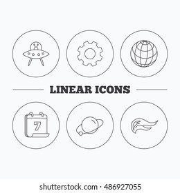 Ufo, planet and fire flame icons.