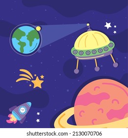 ufo and planets at space