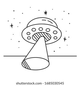 ufo pointing out place with light between stars. vector illustration
