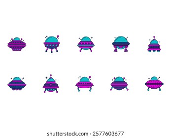 UFO Psychedelic Clipart Element Set