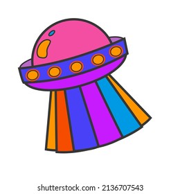 UFO Psychedelic sticker element Flat vector illustration on white background