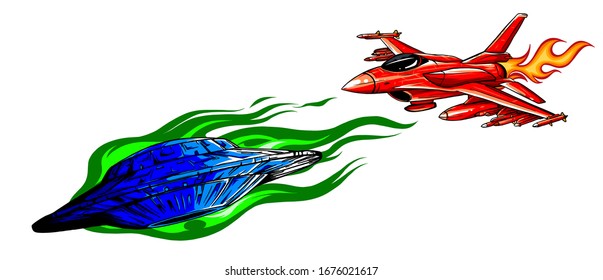 UFO Pursuing and fighter vector illustration design