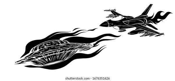 UFO Pursuing and fighter vector illustration design