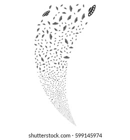 UFO random fireworks stream. Vector illustration style is flat gray iconic symbols on a white background. Object fountain organized from scattered icons.