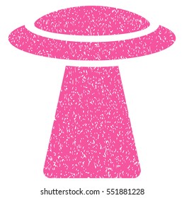 Ufo Ray grainy textured icon for overlay watermark stamps. Flat symbol with dirty texture. Dotted vector pink ink rubber seal stamp with grunge design on a white background.