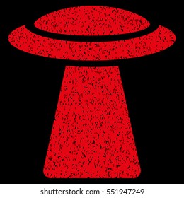 Ufo Ray grainy textured icon for overlay watermark stamps. Flat symbol with dust texture. Dotted vector red ink rubber seal stamp with grunge design on a black background.