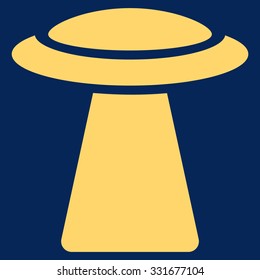 Ufo Ray vector icon. Style is flat yellow symbol, rounded angles, blue background.