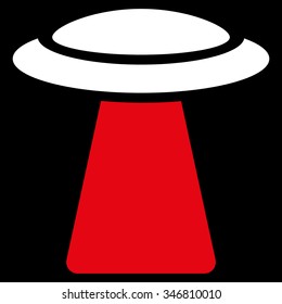 Ufo Ray vector icon. Style is flat bicolor red and white symbol, rounded angles, black background.