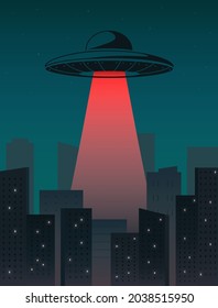 Ufo Red Light Beam Flying Over Stock Vector (royalty Free) 2038515950 