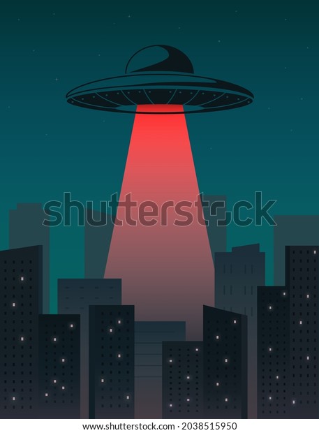 Ufo Red Light Beam Flying Over Stock Vector (Royalty Free) 2038515950 ...