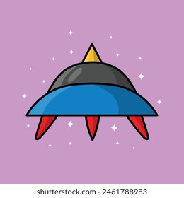 Ufo Rocket Flying In Space Cartoon Vector Icon Illustration. Science Technology Icon Concept Isolated