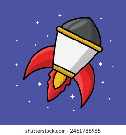 Ufo Rocket Flying In Space Cartoon Vector Icon Illustration. Science Technology Icon Concept Isolated