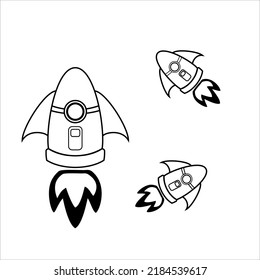 ufo, Rocket launch, startup icon in black flat line style, isolated on white background