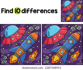 UFO Rocket Ship in Space Find The Differences