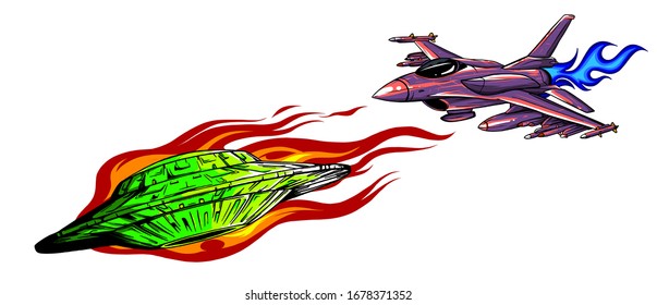 UFO in round shape illustration vector design