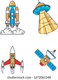 UFO Satellite Rocket vector illustration. Space icons. Space objects. UFO spaceship. 