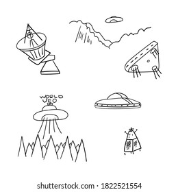  UFO, satellite stock vector set