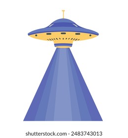 UFO saucer, futuristic toy alien spaceship. Unknown flying object on an isolated white background. Vector illustration cute cartoon flat design.