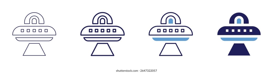 Ícone de ciência Ufo em 4 estilos diferentes. Linha Fina, Linha, Linha Negrito, Duotônico. Estilo duotônico. Traçado editável.