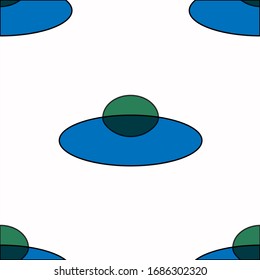 ufo seamless pattern alien blue ship with a green hatch, isolated on a white background, space galaxy, sci-fi, vector.