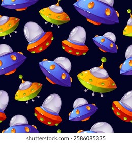 Ufo seamless pattern. Baby cartoon background. Trendy kids vector background. Space wallpaper