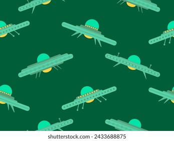 Ufo seamless pattern in flat style. Background with alien spaceships and space flying saucers. Alien spaceships. Design for print, banners and advertising. Vector illustration