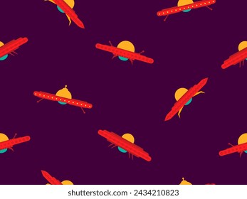 Ufo seamless pattern in flat style. Background with alien spaceships and space flying saucers. Alien spaceships. Design for print, banners and advertising. Vector illustration